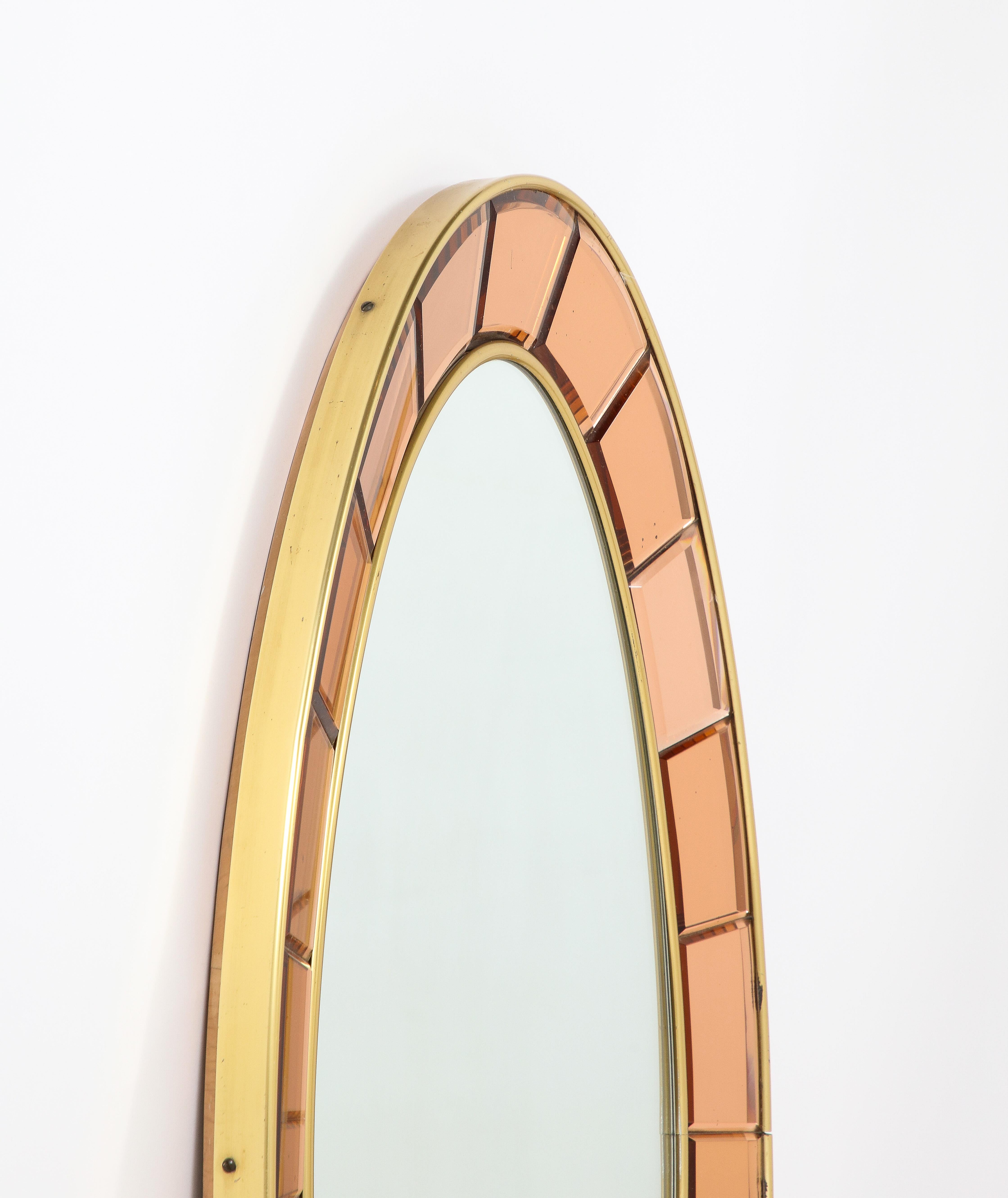 Cristal Art Rose Gold and Gilt Brass Italian Oval Wall Mirror 4