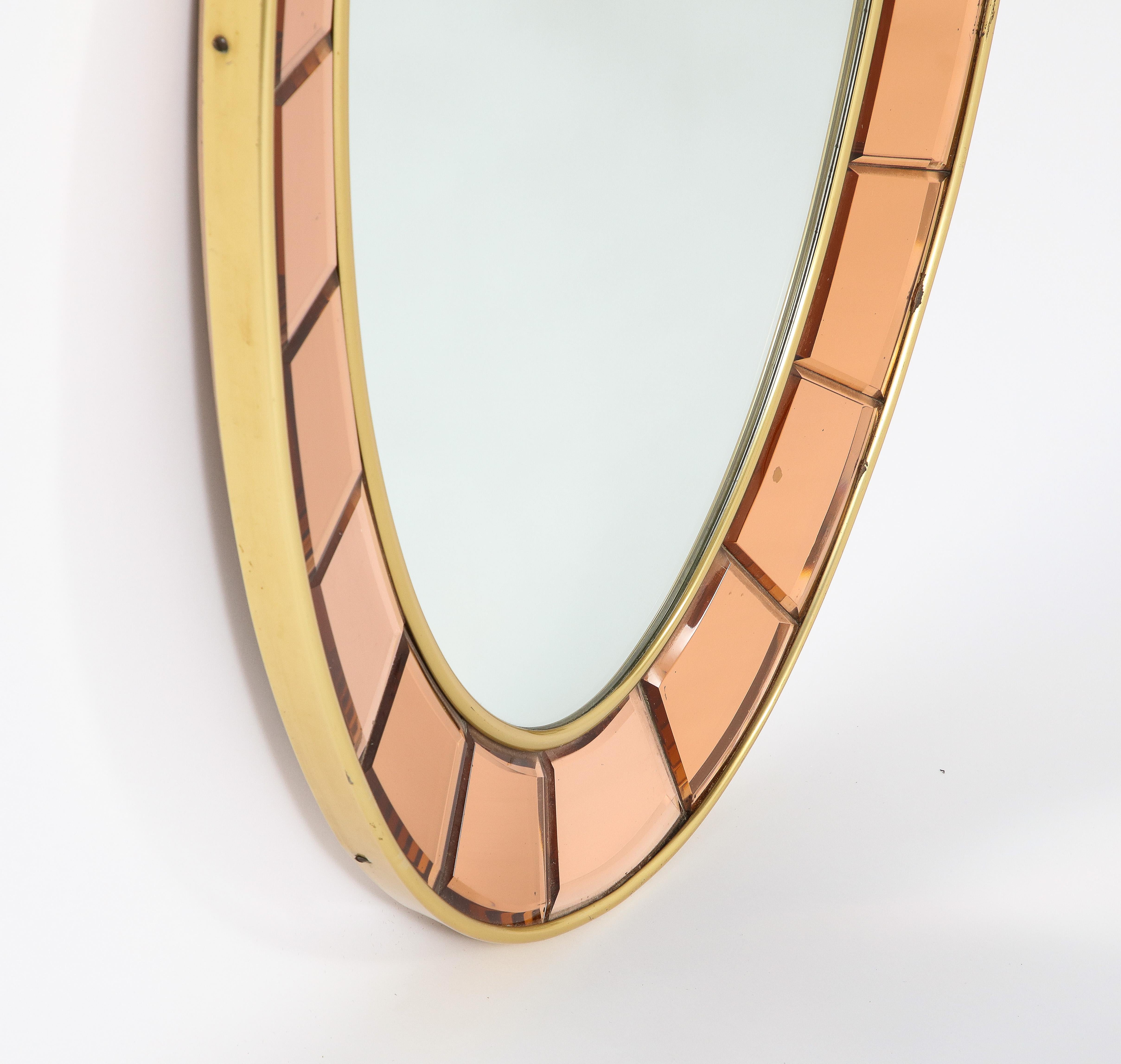 Cristal Art Rose Gold and Gilt Brass Italian Oval Wall Mirror 5