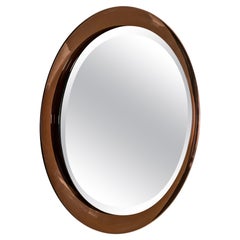 Cristal Arte Round Mirror in Smoked Rose Gold Colored Glass, Italy 1960s