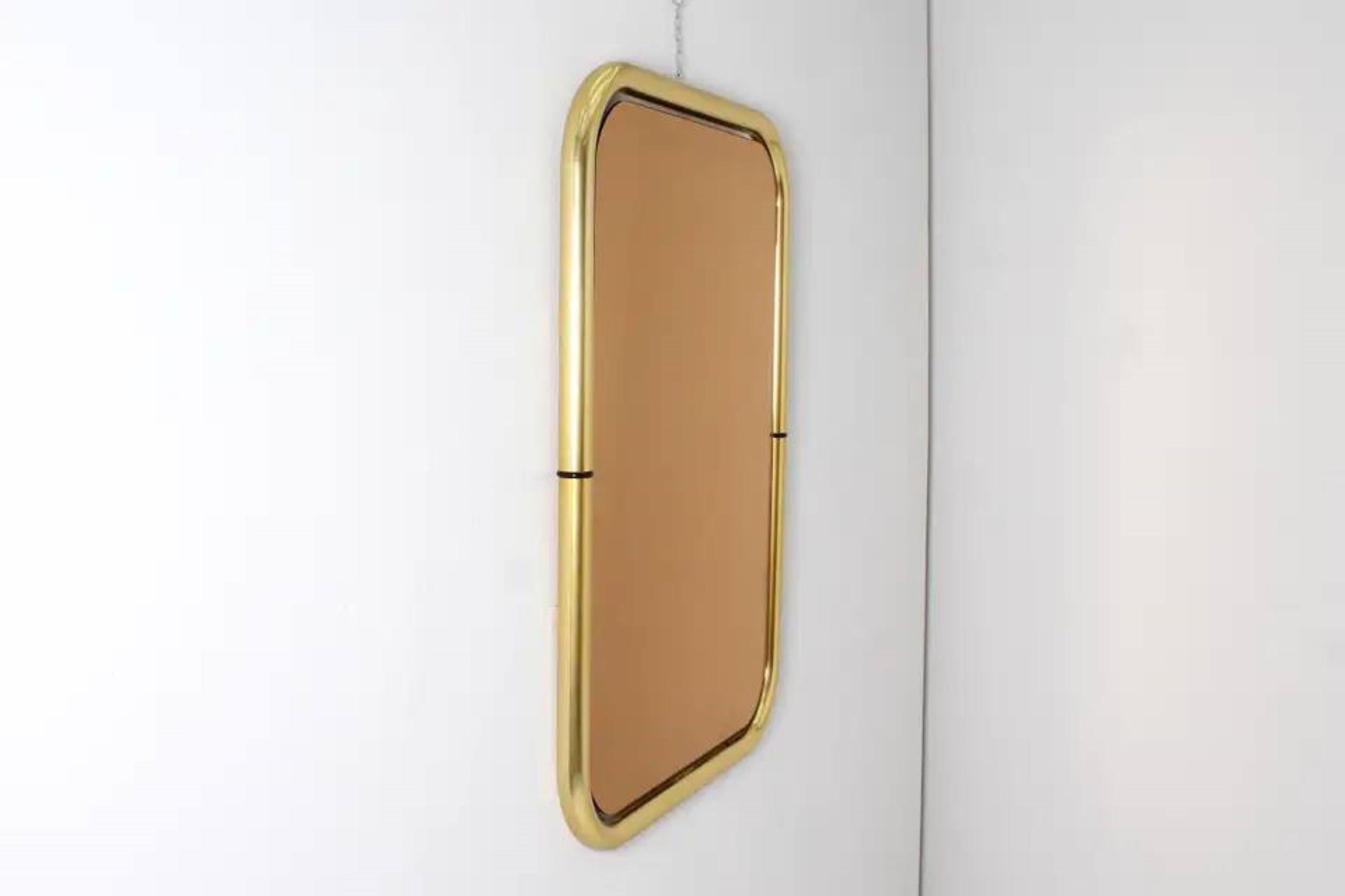 Mid-Century Modern Cristal Arte mid-century brass and rose glass wall mirror from Italy 60s