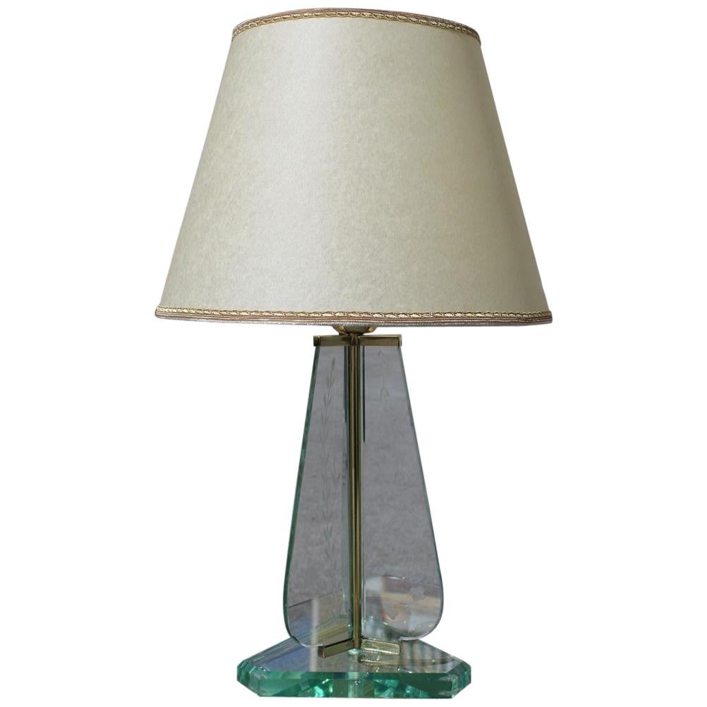 Cristal Arte Table Lamp Italian Midcentury Design Brass Part Parchment Dome 1950