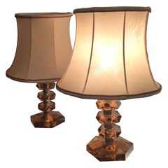 Cristal Arte Table Lamps Glass Metal Crome Fabric Lampshade, 1950, Italy