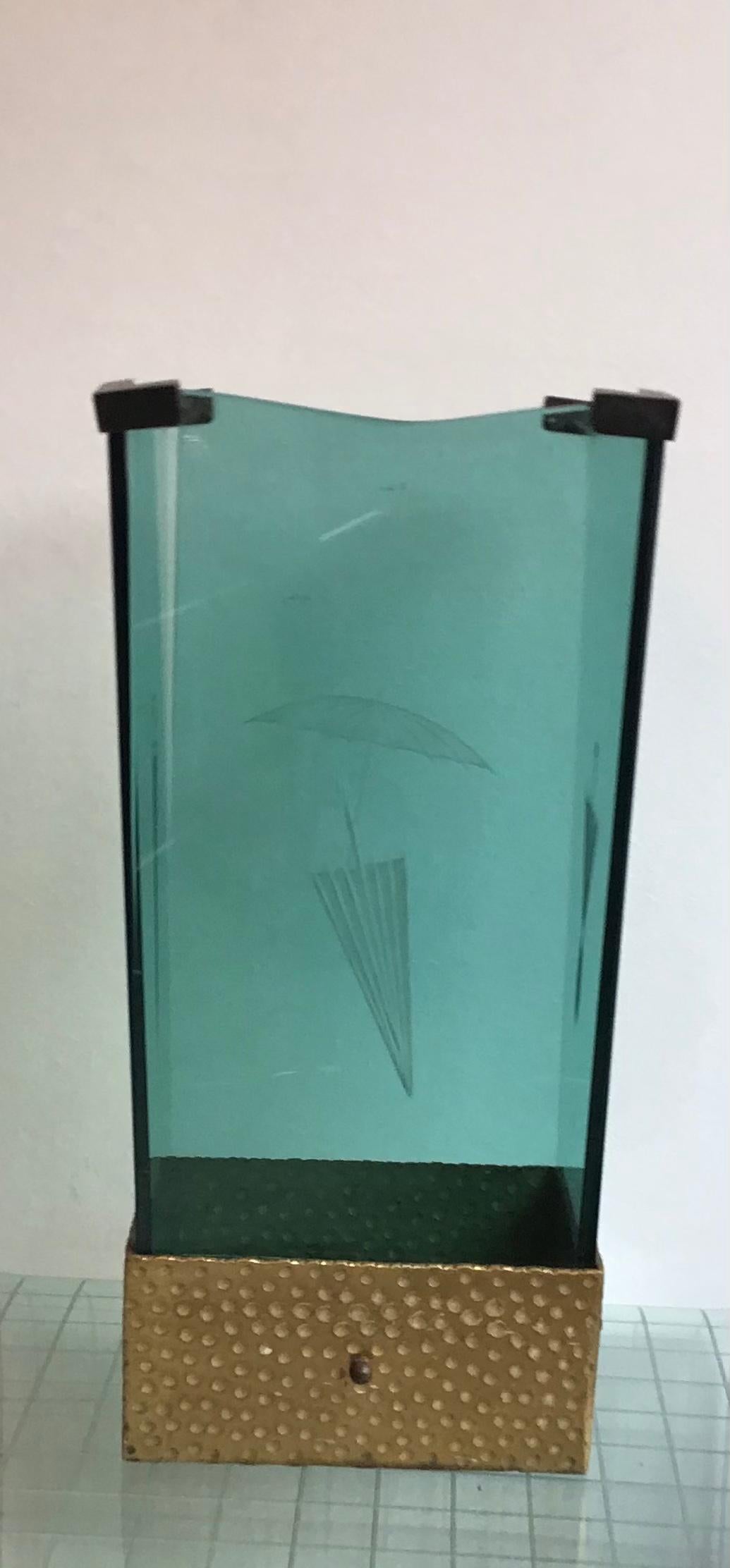 Cristal Arte Umbrella Stand Brass Glass 1955 Italy  For Sale 4