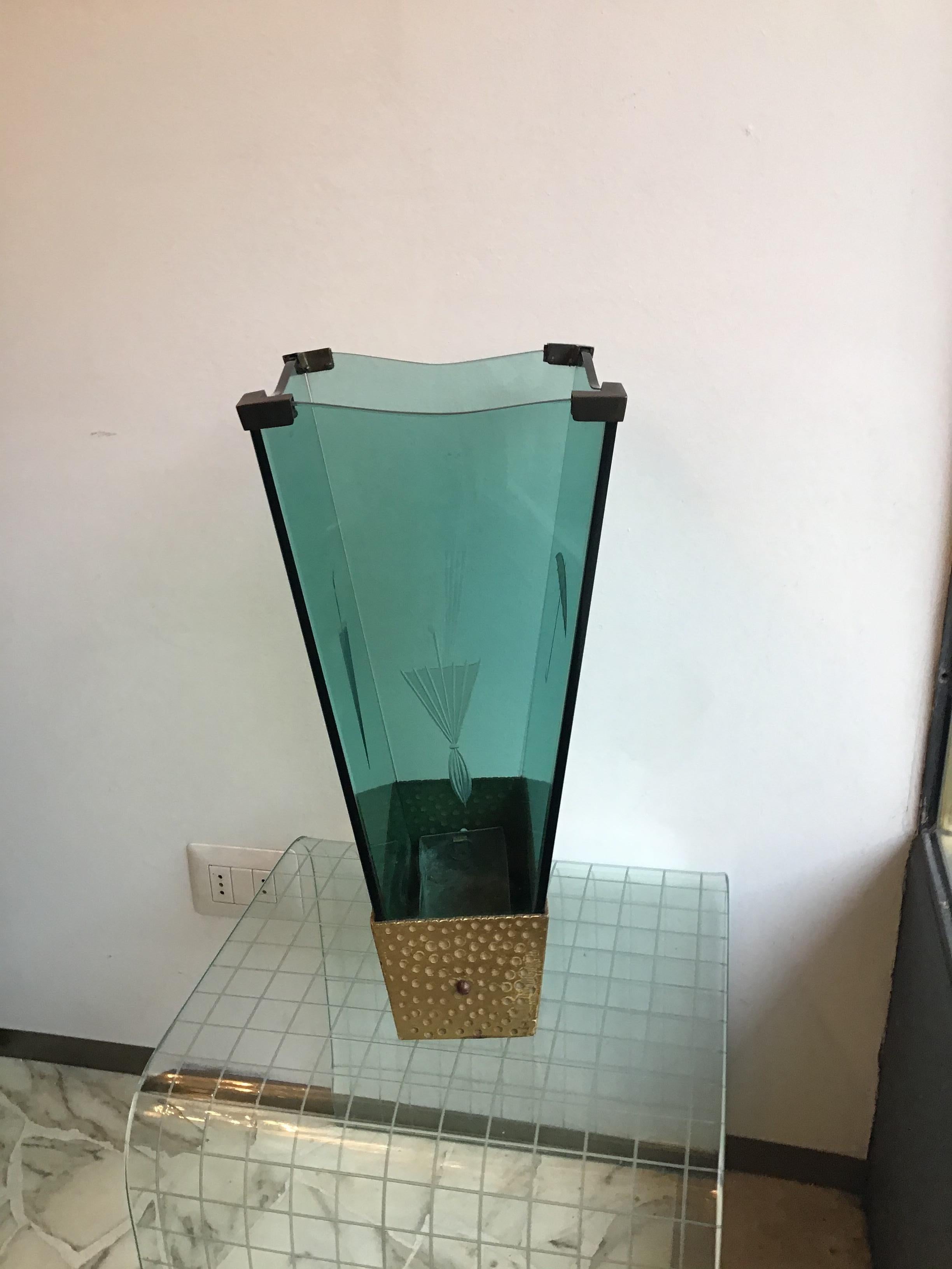 Cristal Arte Umbrella Stand Brass Glass 1955 Italy  For Sale 5