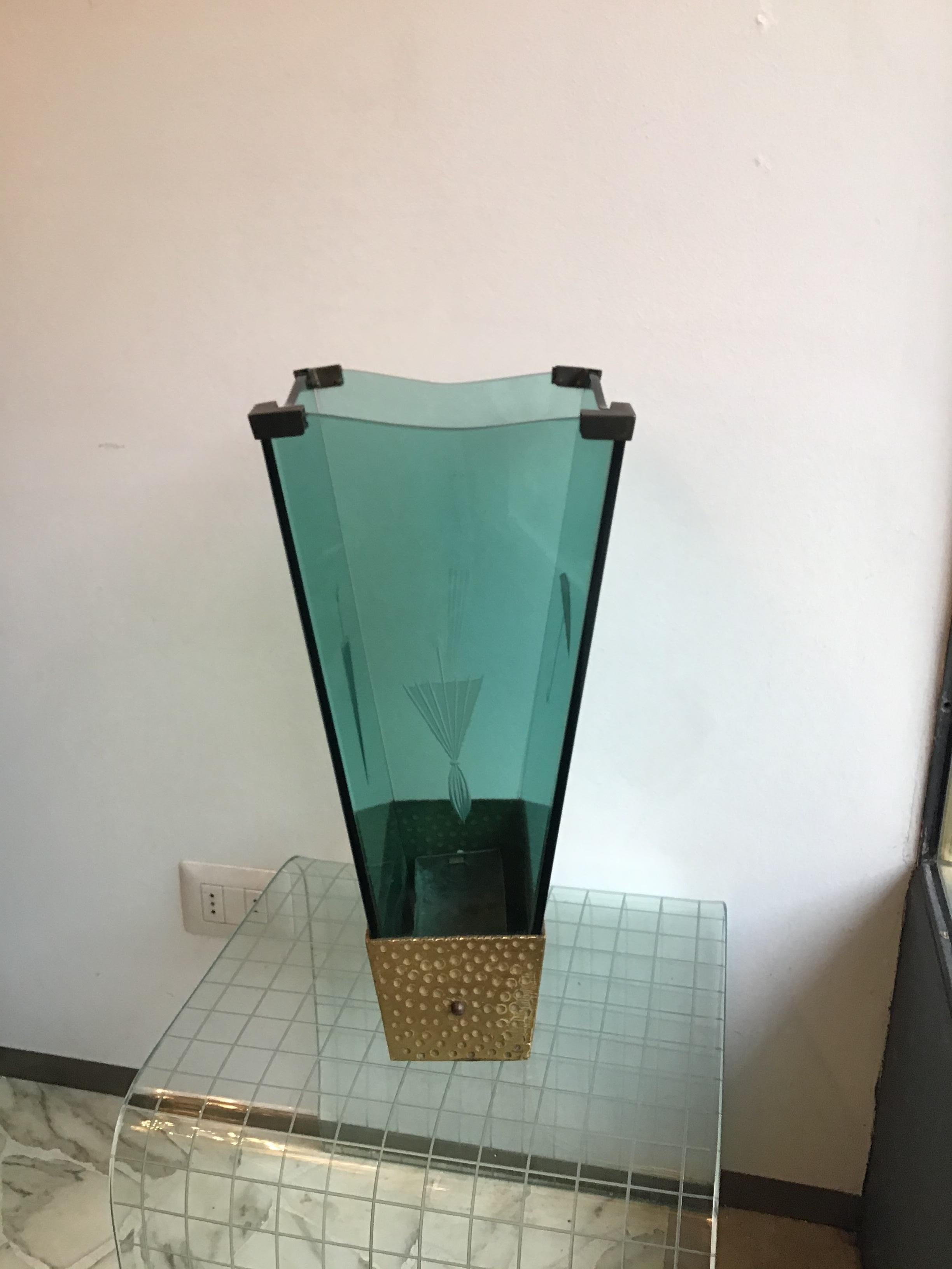 Cristal Arte Umbrella Stand Brass Glass 1955 Italy  In Good Condition For Sale In Milano, IT
