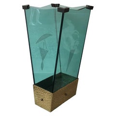 Cristal Arte Umbrella Stand Brass Glass 1955 Italy 