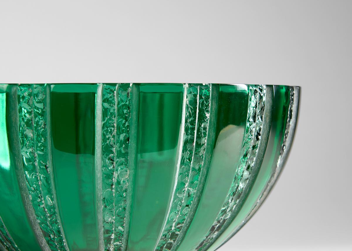 French Cristal Benito, Chips Green Bowl, Handcut Crystal Dish, France, 2023 For Sale
