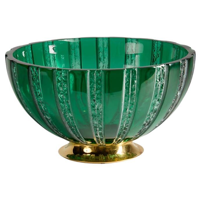 Cristal Benito, Cuenco Verde Fichas, Plato de cristal tallado a mano, Francia, 2023