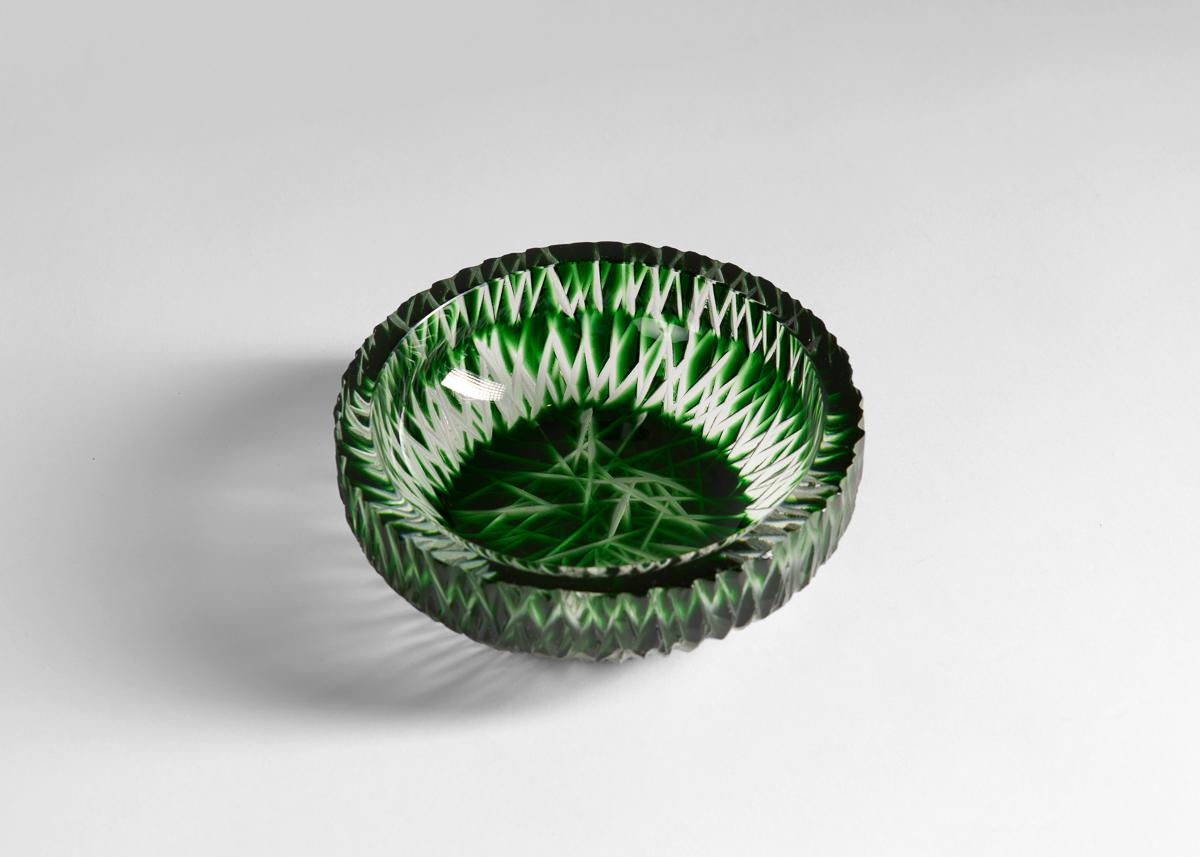 French Cristal Benito, Handcut Green Crystal Ashtray, France, 2023 For Sale