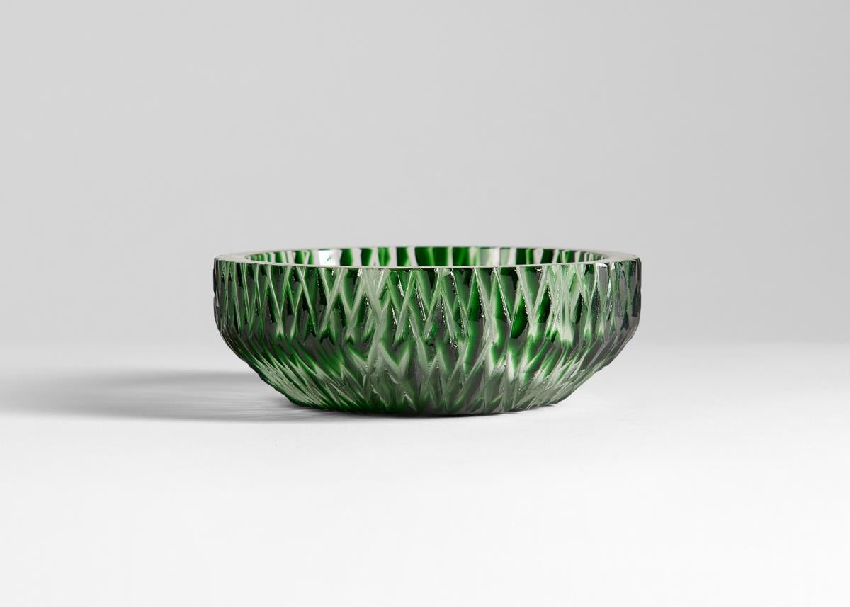 Hand-Carved Cristal Benito, Handcut Green Crystal Ashtray, France, 2023 For Sale