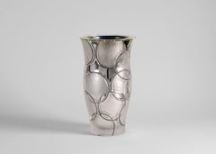 Cristal Benito, Silver Circle Vas, Handcut Enameled Crystal Vase, France, 2021