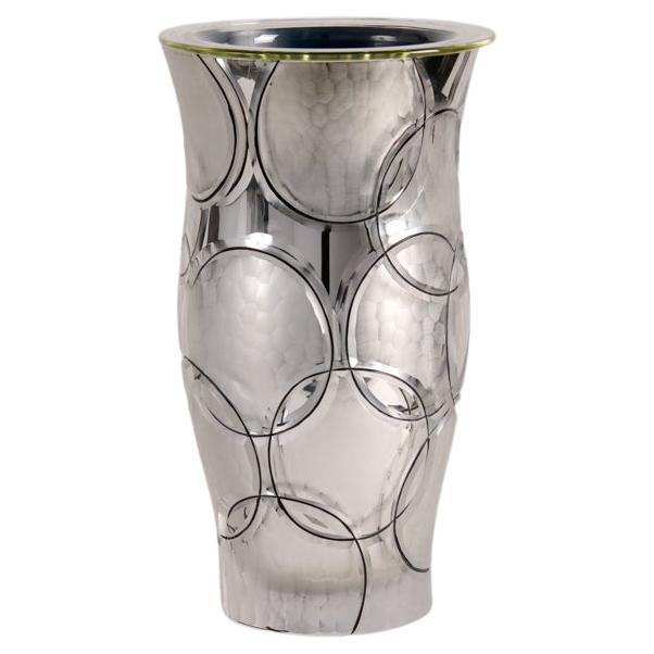 Cristal Benito, Silver Circle Vas, Handcut Enameled Crystal Vase, France, 2021