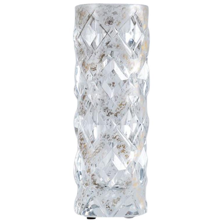 Cristal Benito, "Vase Doré", Zeitgenössische handgeschliffene Kristallvase, Frankreich, 2018