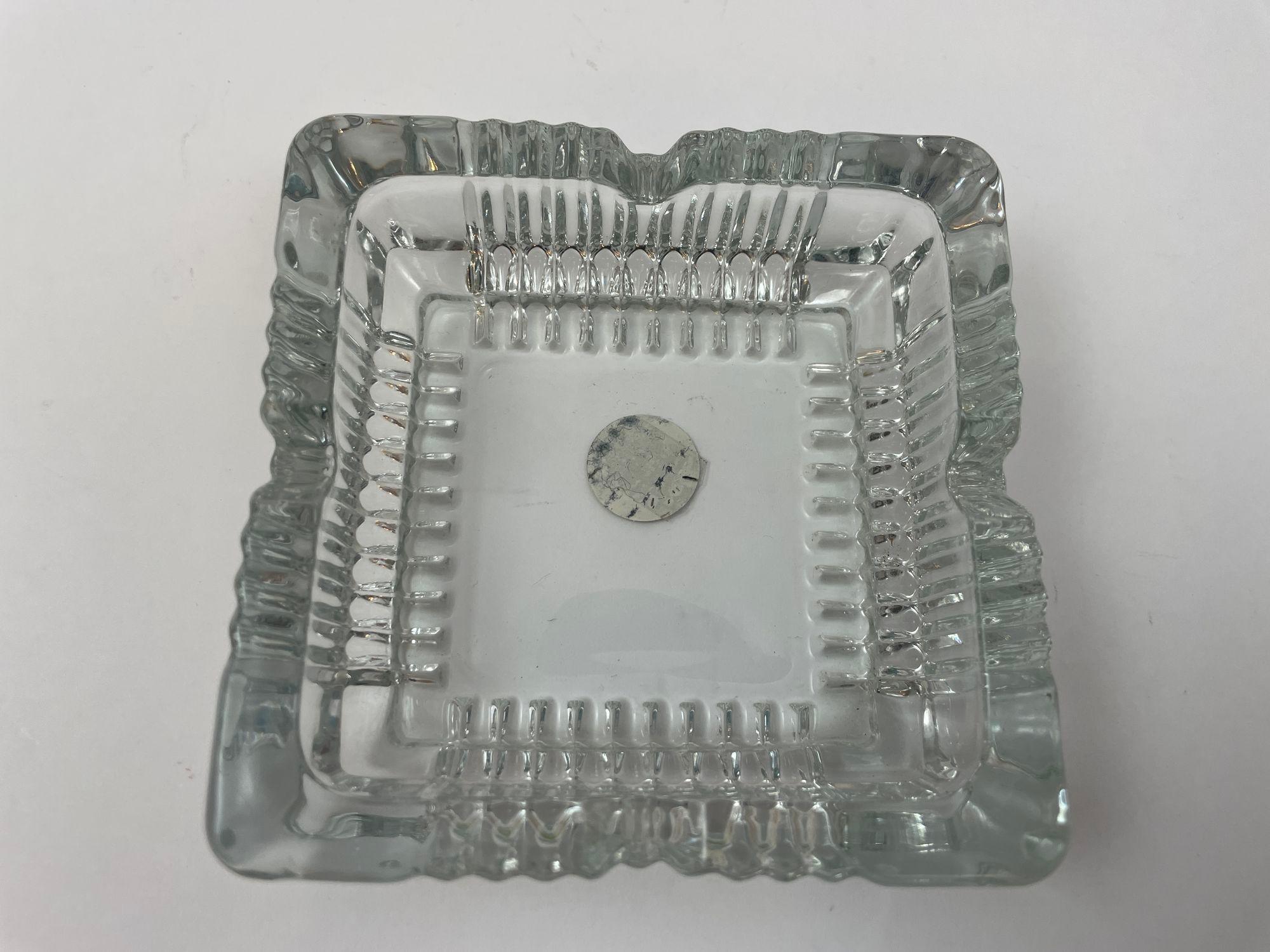Post-Modern Cristal D'Arques Crystal Ashtray Trinket Dish France Cut Glass Square Catchall For Sale