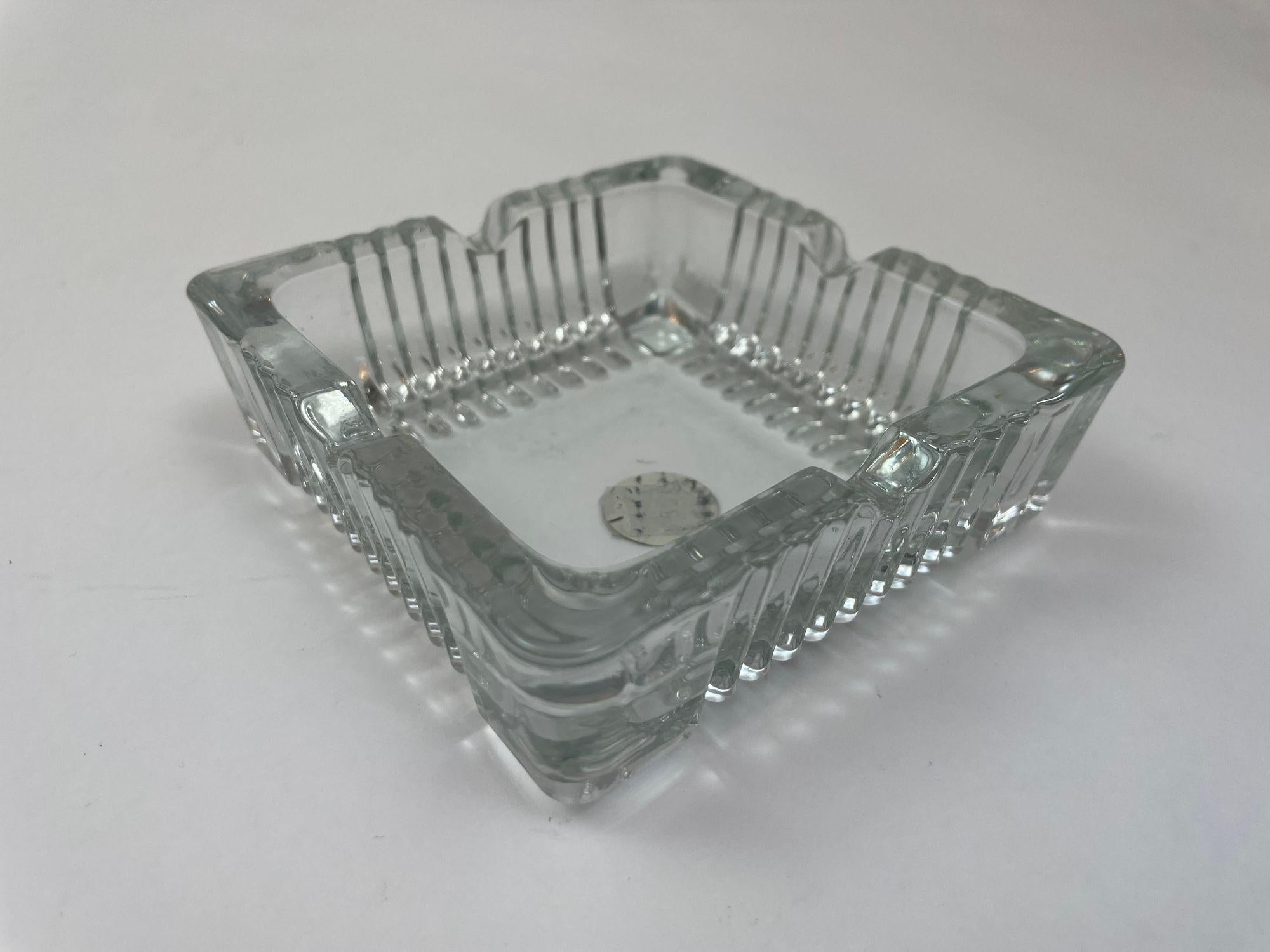 French Cristal D'Arques Crystal Ashtray Trinket Dish France Cut Glass Square Catchall For Sale