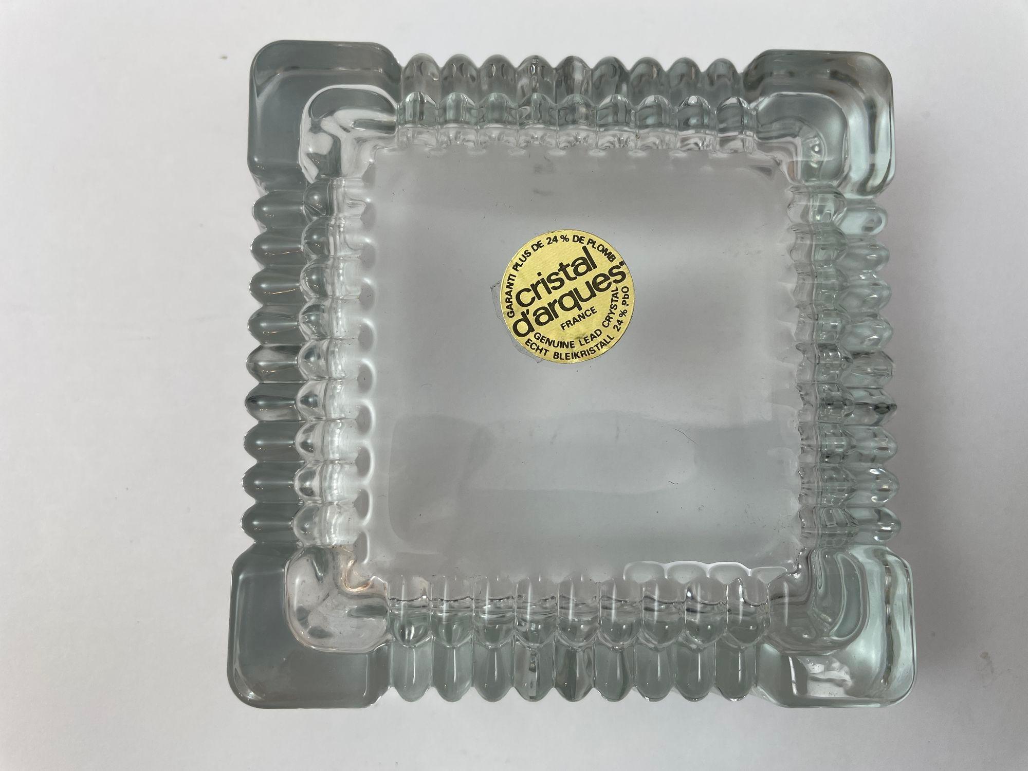 Cristal D'Arques Kristall Aschenbecher Trinket Dish Frankreich Geschliffenes Glas Square Catchall im Angebot 1
