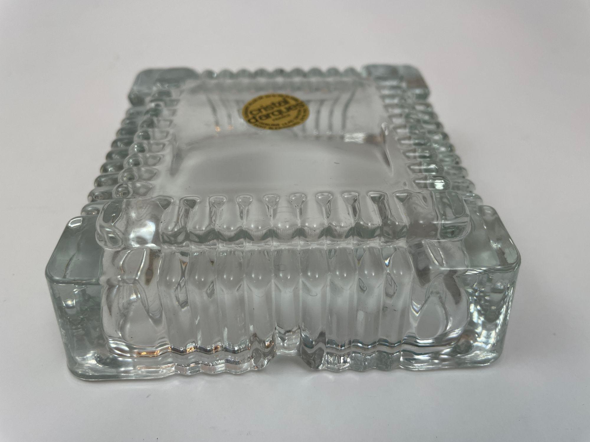 Cristal D'Arques Kristall Aschenbecher Trinket Dish Frankreich Geschliffenes Glas Square Catchall im Angebot 2
