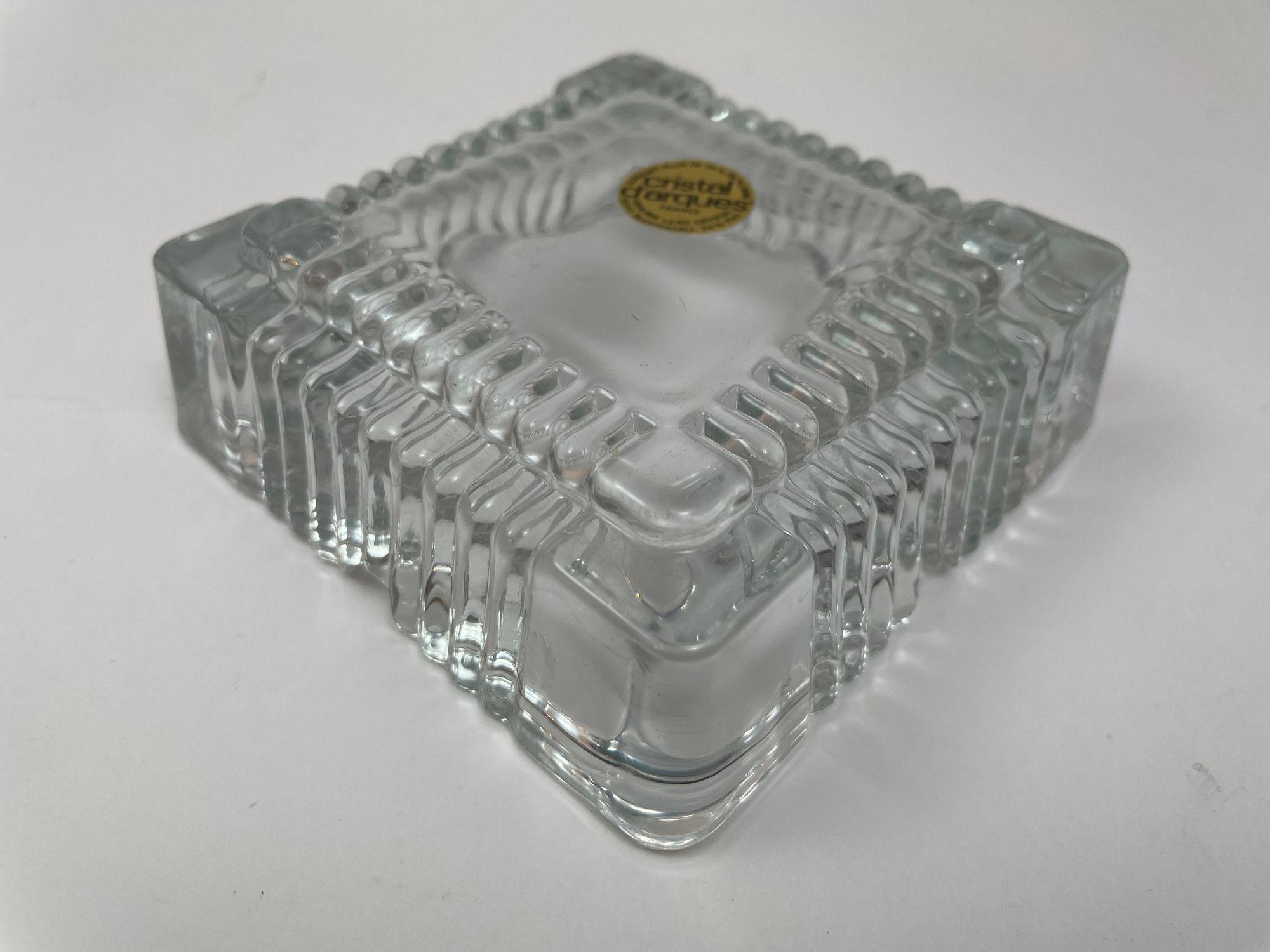Cristal D'Arques Crystal Ashtray Trinket Dish France Cut Glass Square Catchall For Sale 3