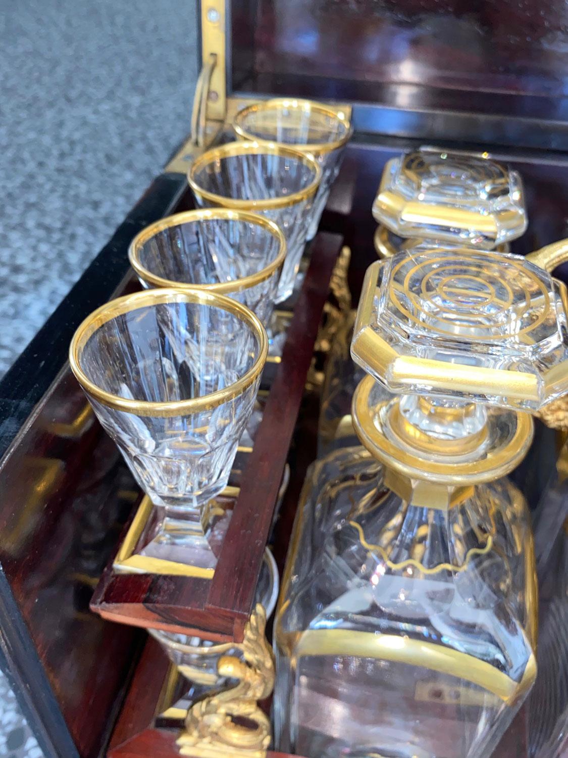 Blackened Cristal De Baccarat - Liquor Cellar In Boulle Napoleon III Marquetry