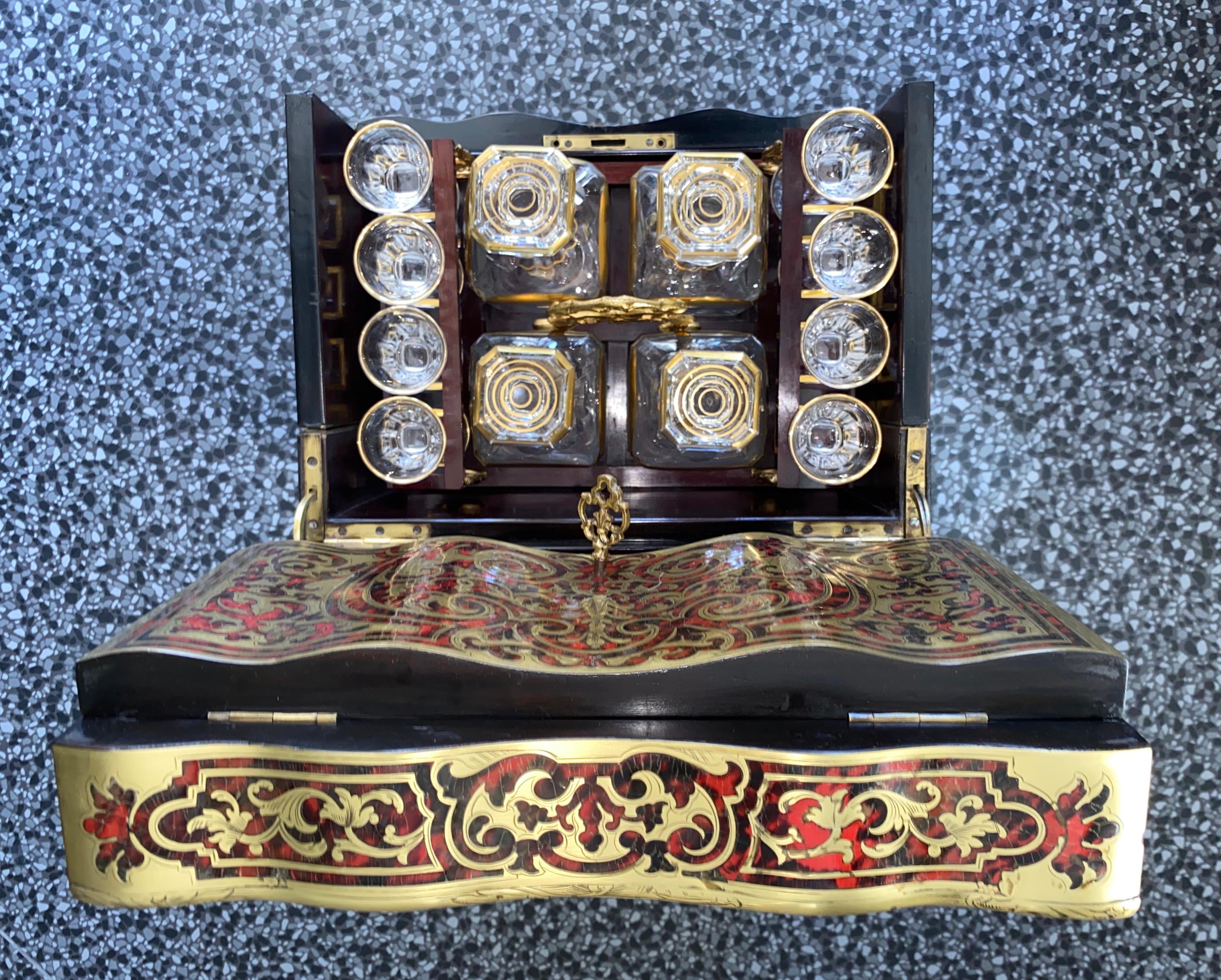 Bronze Cristal De Baccarat - Liquor Cellar In Boulle Napoleon III Marquetry