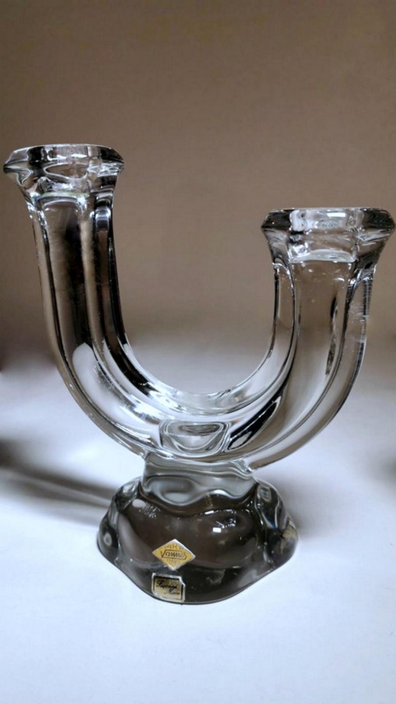 Cristal De Vannes 'Daum' Pair of French Crystal Candle Holders For Sale 3