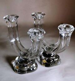 Cristal De Vannes 'Daum' Pair of French Crystal Candle Holders