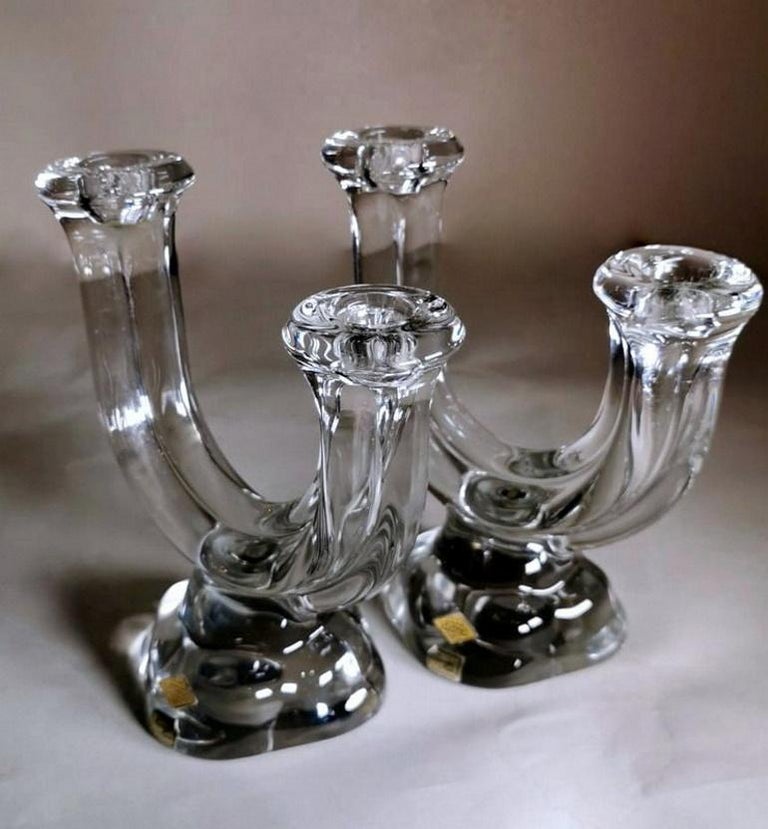 Cristal De Vannes 'Daum' Pair of French Crystal Candle Holders For Sale