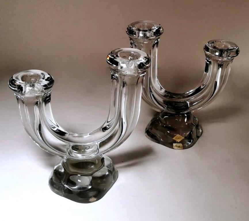 Cristal De Vannes 'Daum', Paar französische Kristall-Kerzenleuchter (Moderne der Mitte des Jahrhunderts) im Angebot