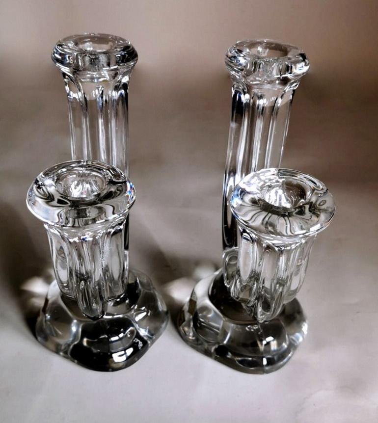 Mid-Century Modern Cristal De Vannes 'Daum' Pair of French Crystal Candle Holders For Sale