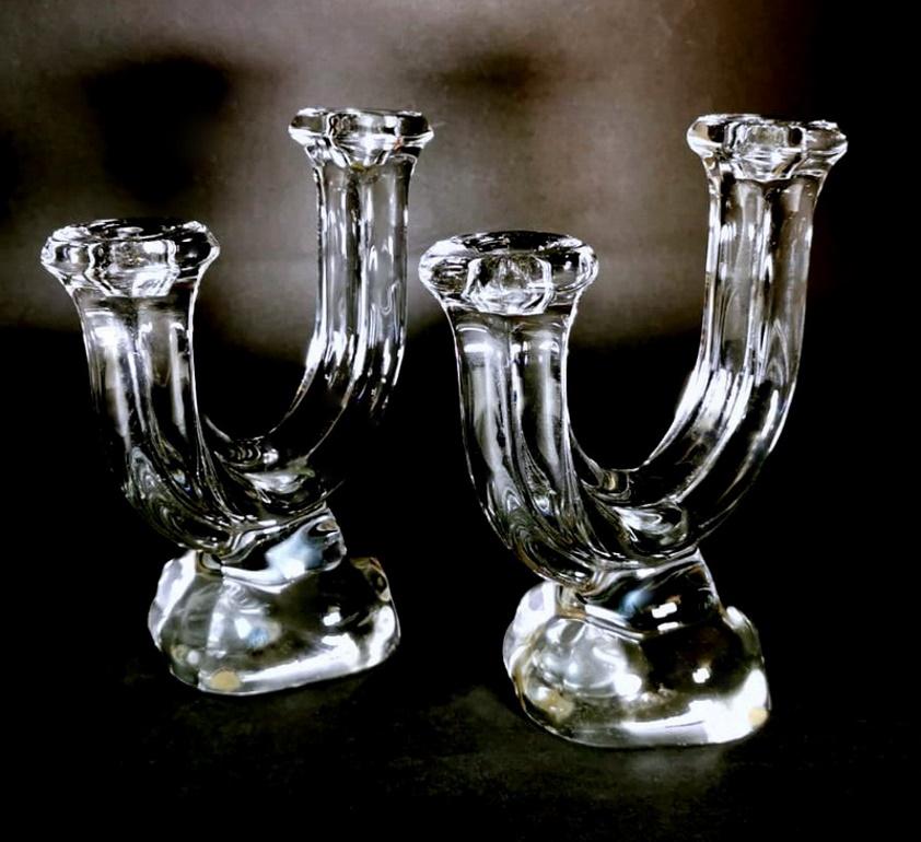 Cristal De Vannes 'Daum' Pair of French Crystal Candle Holders In Good Condition For Sale In Prato, Tuscany