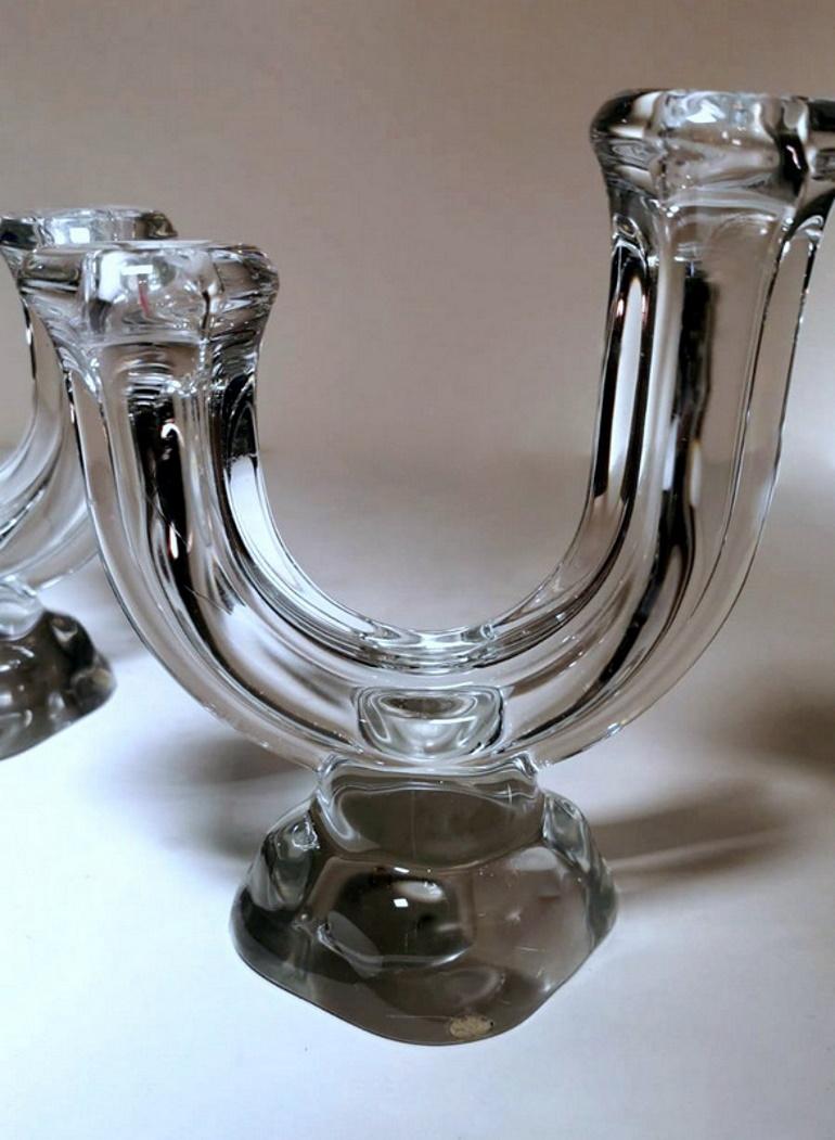 20th Century Cristal De Vannes 'Daum' Pair of French Crystal Candle Holders For Sale