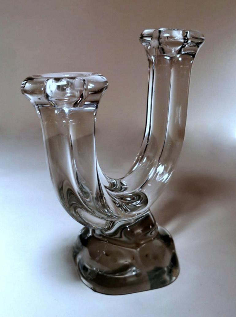 Cristal De Vannes 'Daum' Pair of French Crystal Candle Holders For Sale 1