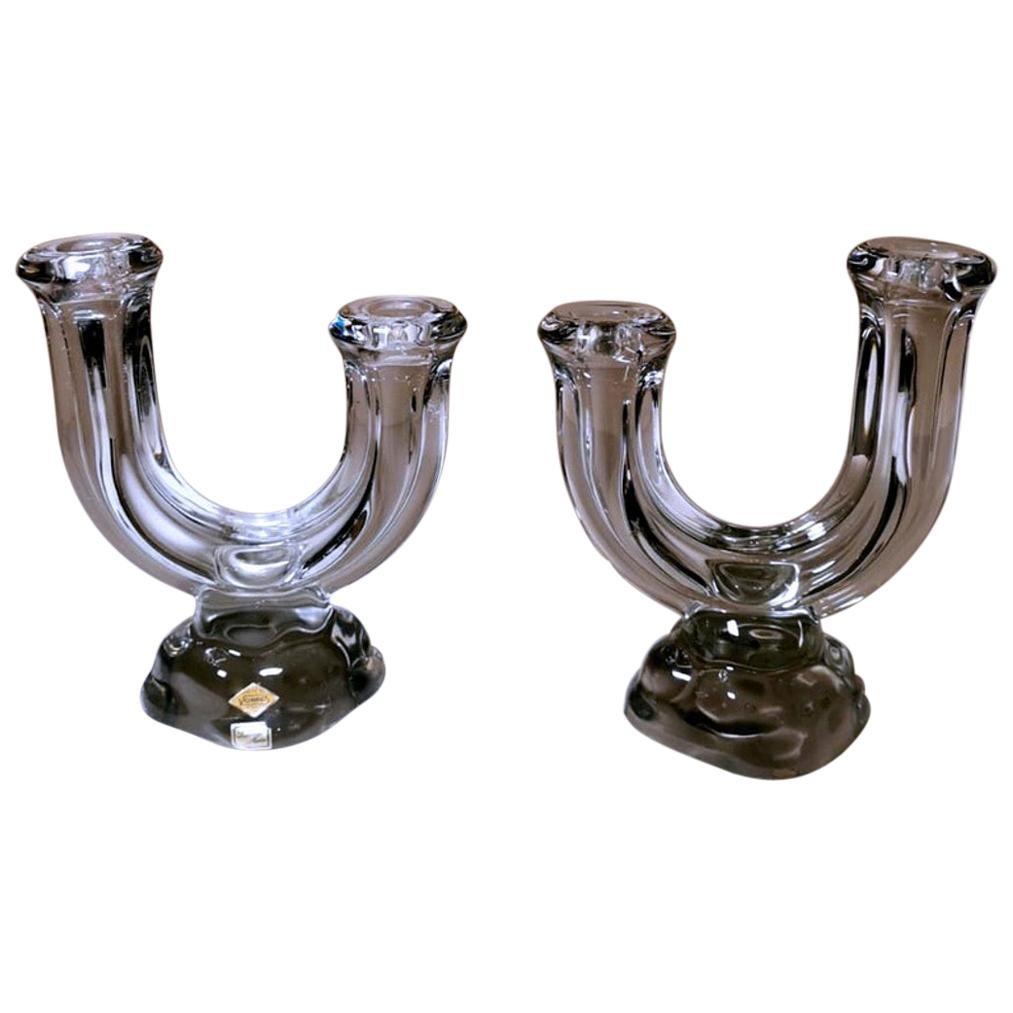 Cristal De Vannes 'Daum' Pair of French Crystal Candle Holders