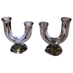 Retro Cristal De Vannes 'Daum' Pair of French Crystal Candle Holders