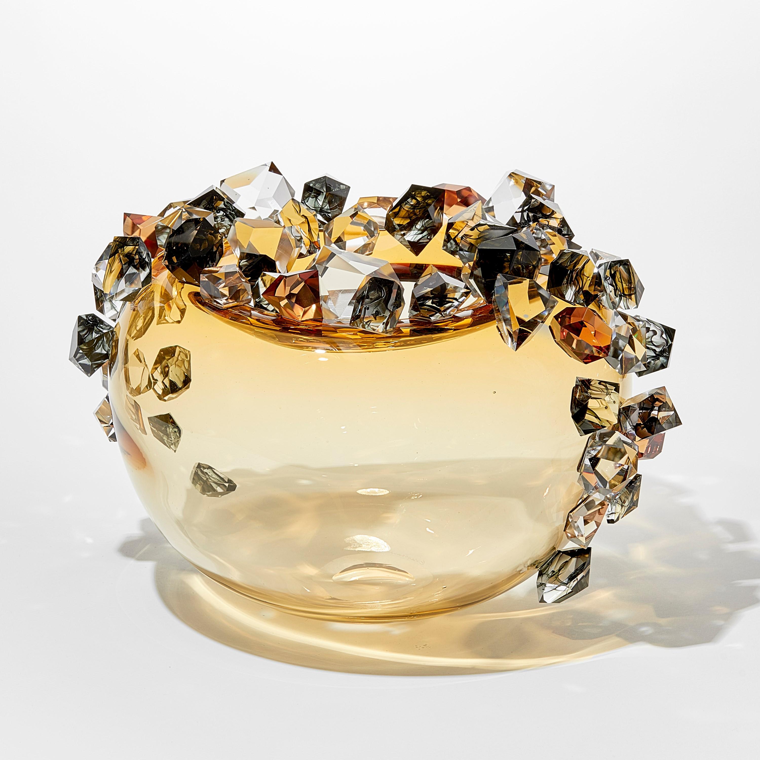 Organic Modern Cristal Diffusion in Amber, crystal adorned glass sculpture by Hanne Enemark For Sale
