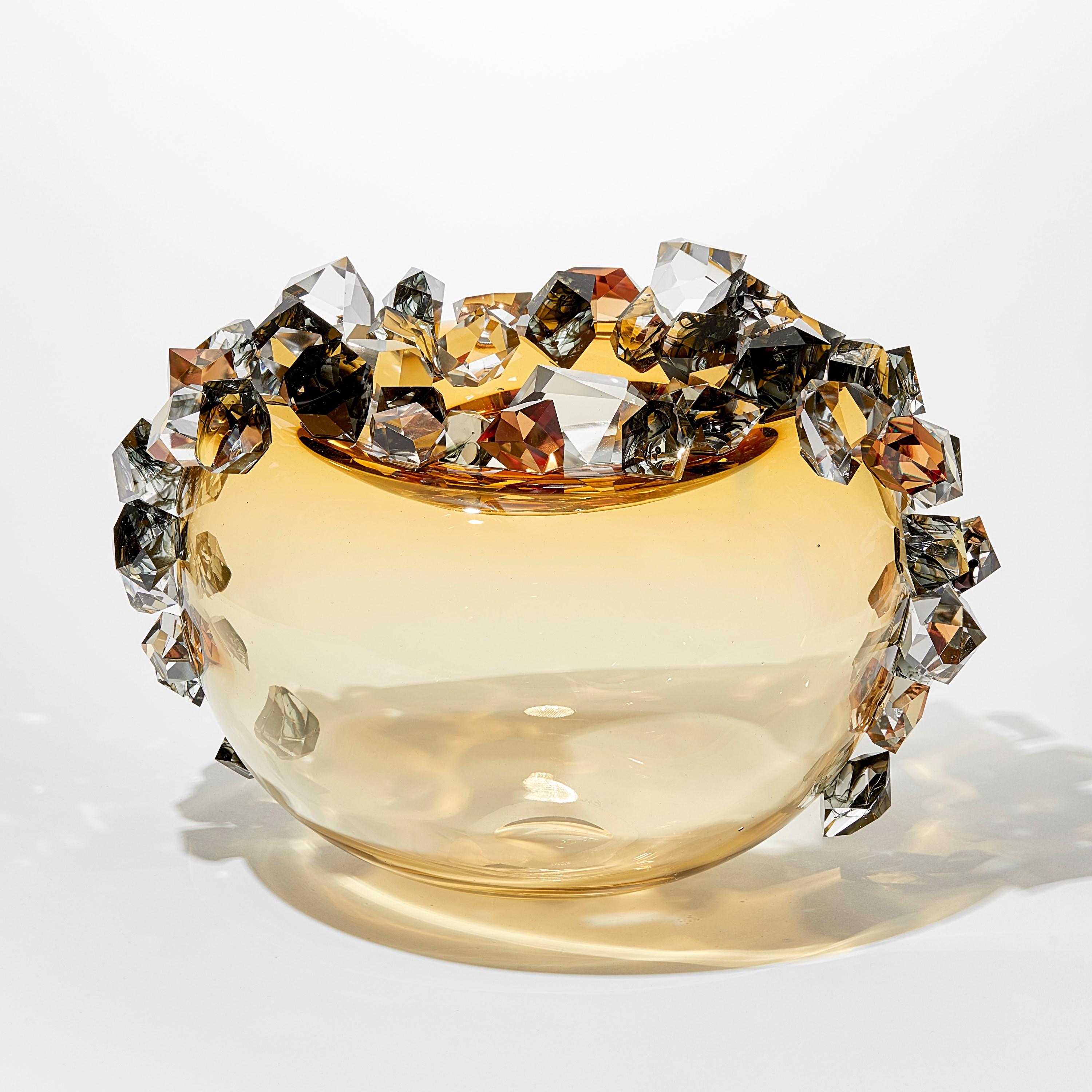 British Cristal Diffusion in Amber, crystal adorned glass sculpture by Hanne Enemark For Sale