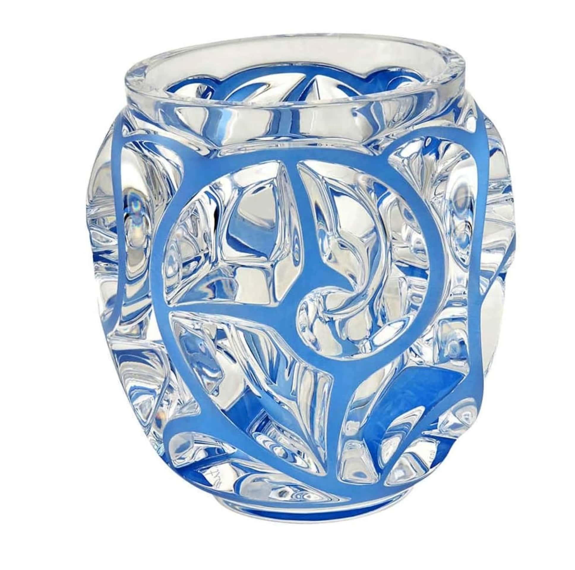 Cristal Lalique, Vase tourbillon Emaillé Bleu. In Good Condition For Sale In SAINT-OUEN-SUR-SEINE, FR