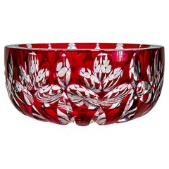 Cristal St Louis France Cut to Clear Ruby Red Centrepiece Bowl