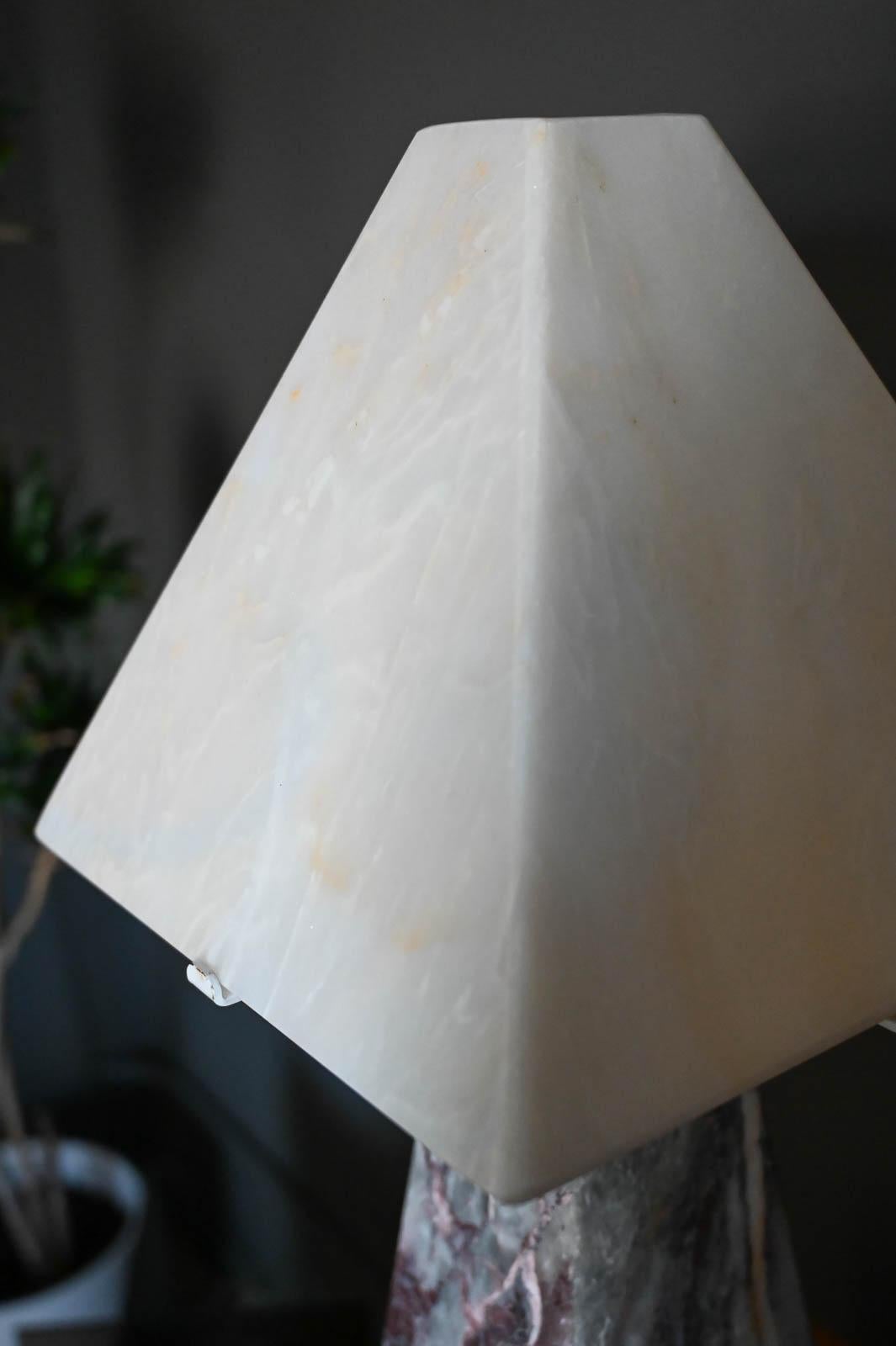 Cristalino Salome Marble Columnar Table Lamp with Alabaster Shade, circa 1970 For Sale 4