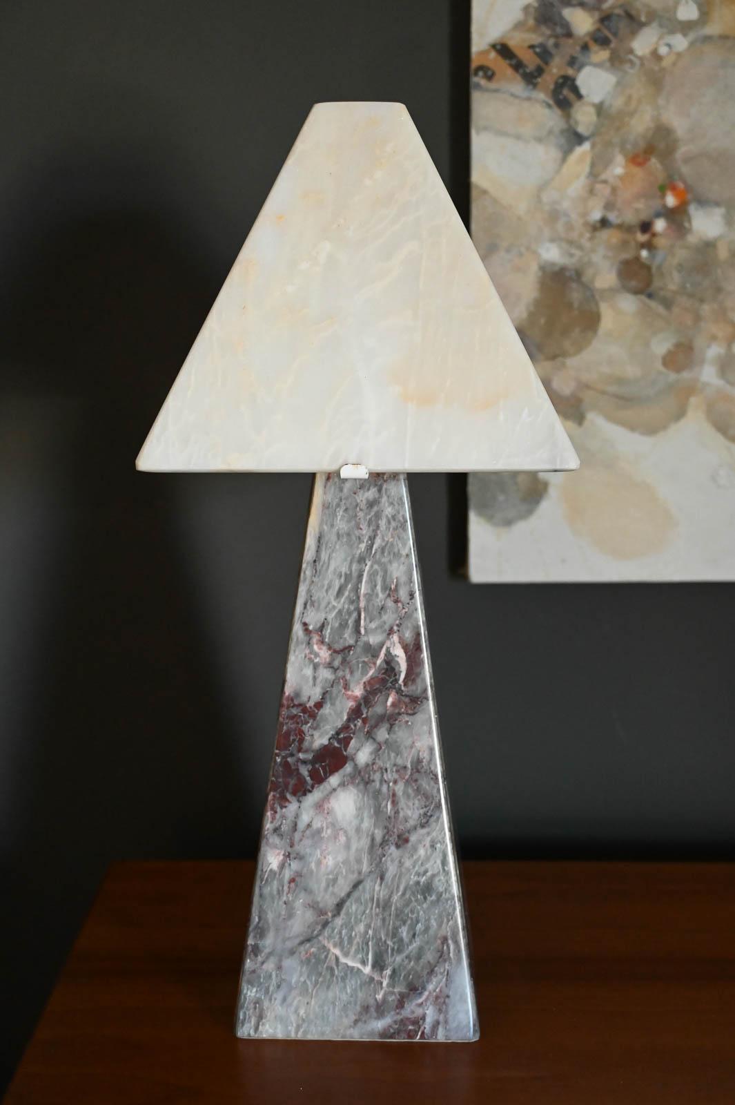 Mid-Century Modern Cristalino Salome Marble Columnar Table Lamp with Alabaster Shade, circa 1970 For Sale