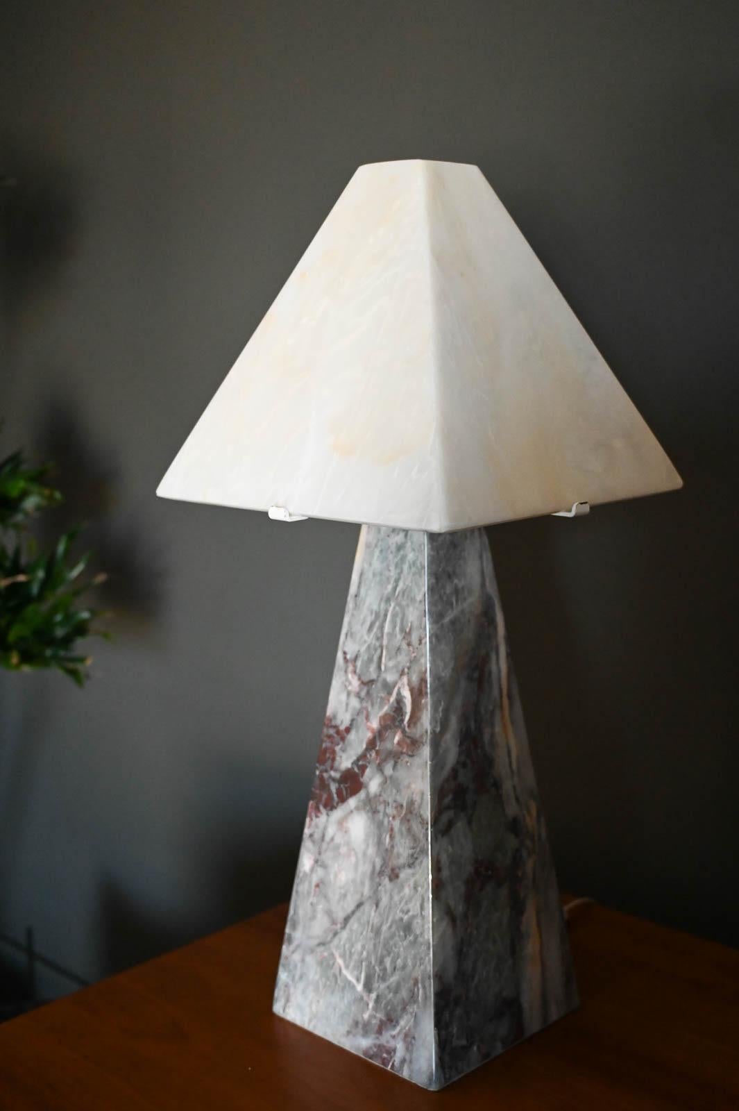 Cristalino Salome Marble Columnar Table Lamp with Alabaster Shade, circa 1970 For Sale 3