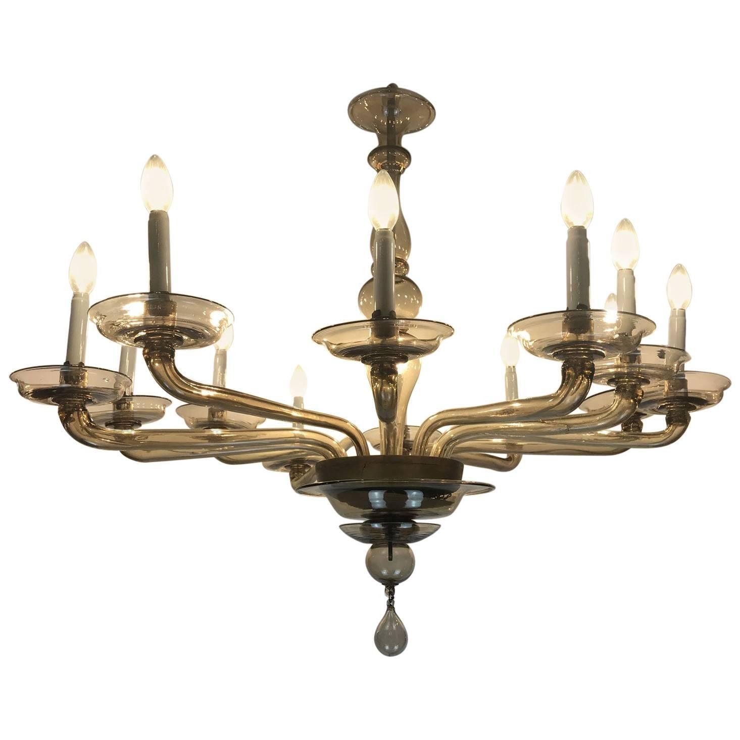 Cristalleria Murano by Toso Italian Venetian Glass Chandelier 1940 Twelve-Light 