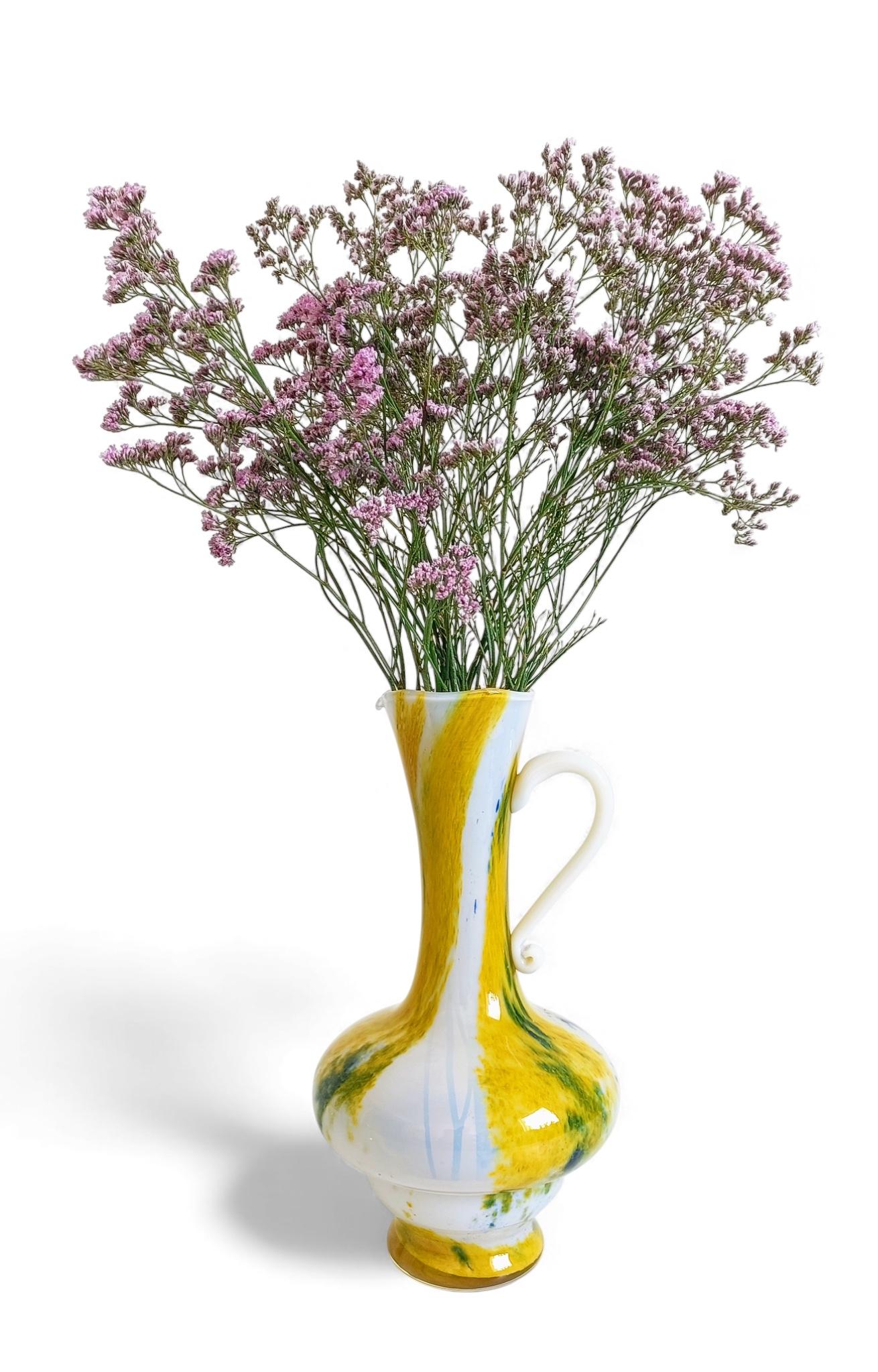 Cristallerie de Clichy White and Yellow Opaline Pitcher Vase, Early 20th Century For Sale 8