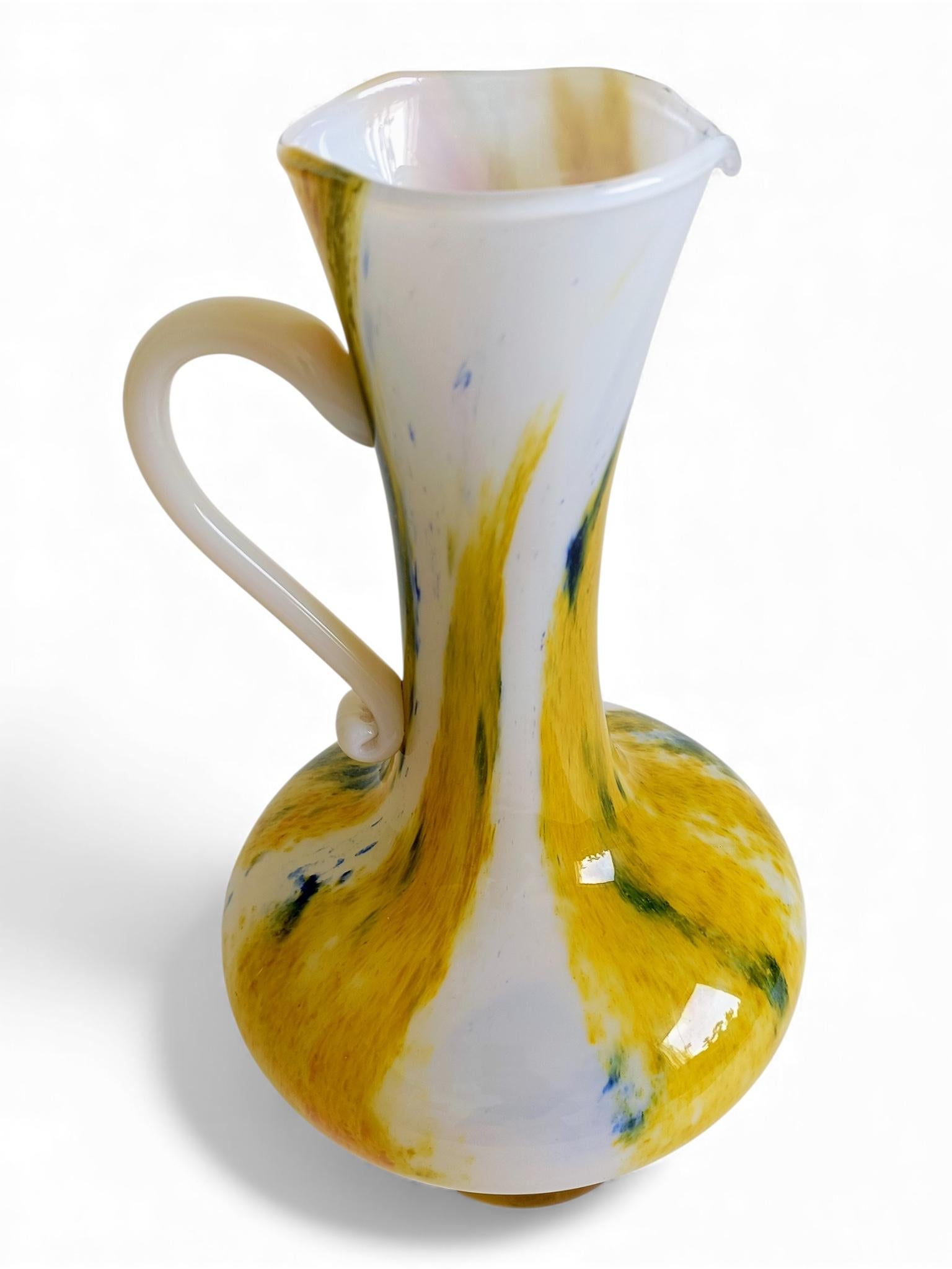 Cristallerie de Clichy White and Yellow Opaline Pitcher Vase, Early 20th Century For Sale 9