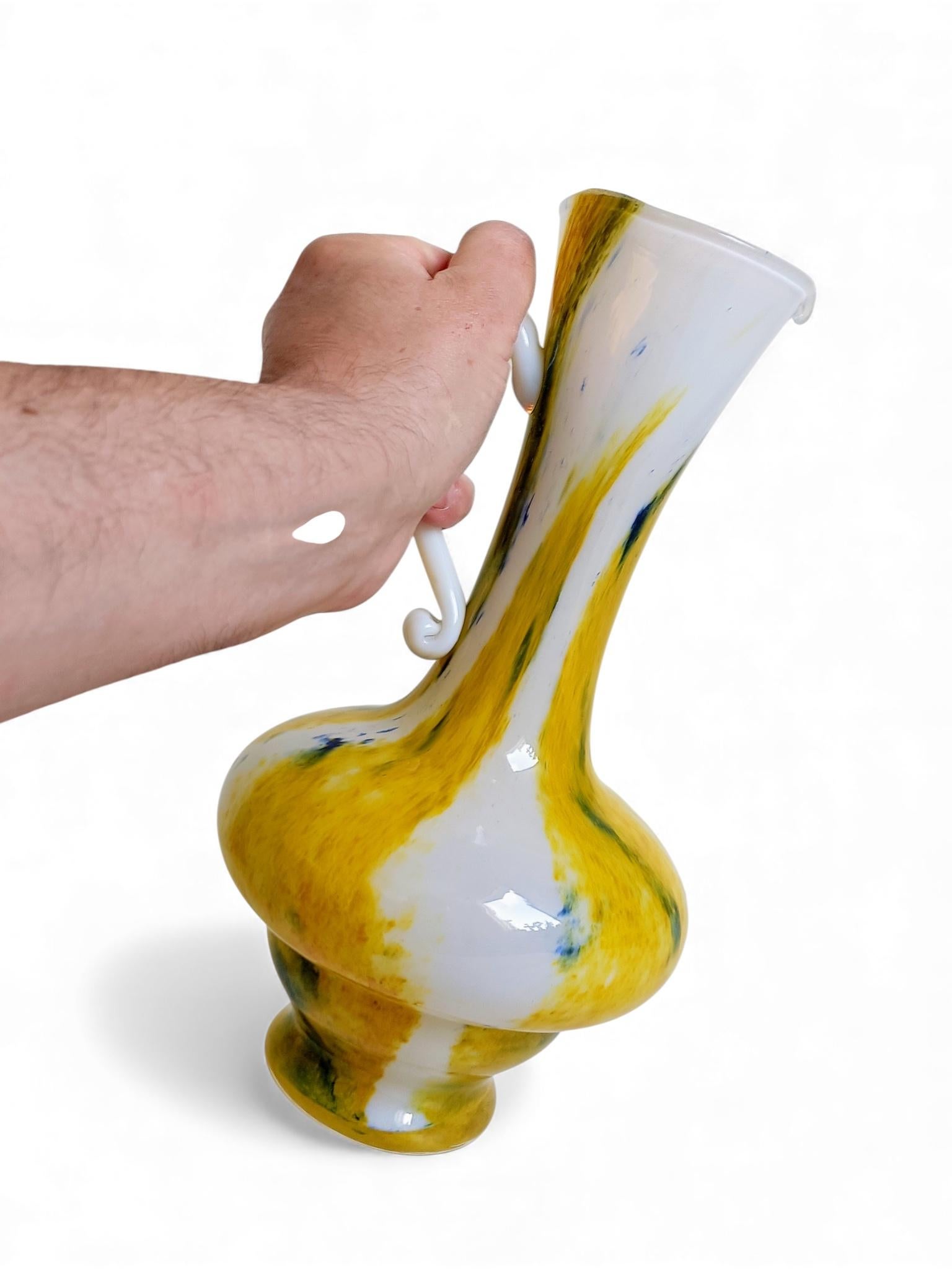 Cristallerie de Clichy White and Yellow Opaline Pitcher Vase, Early 20th Century For Sale 10