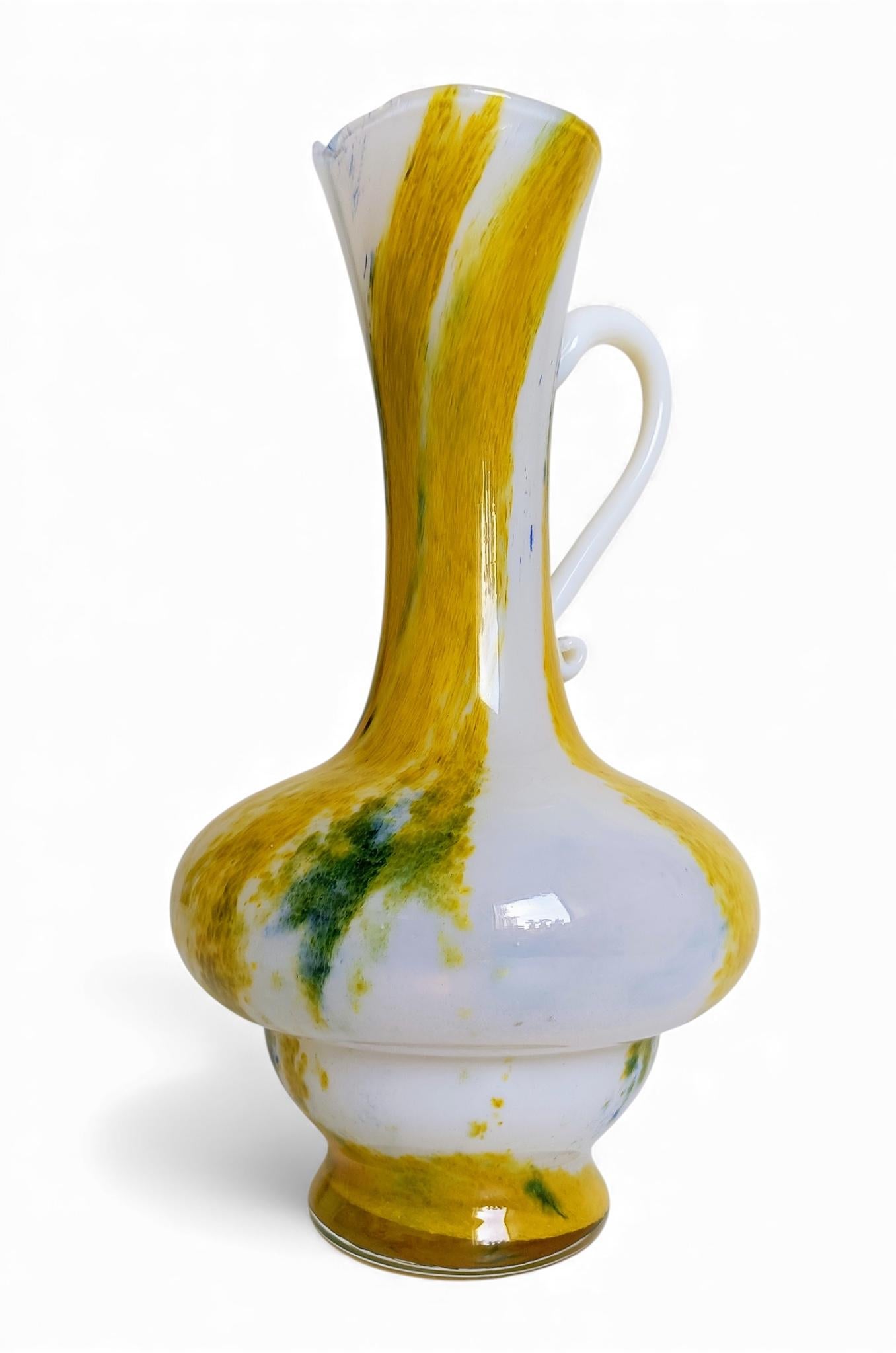 Cristallerie de Clichy White and Yellow Opaline Pitcher Vase, Early 20th Century For Sale 11