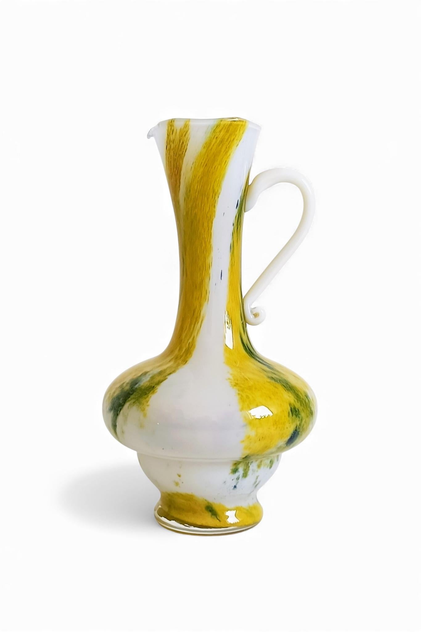 Cristallerie de Clichy White and Yellow Opaline Pitcher Vase, Early 20th Century For Sale 13