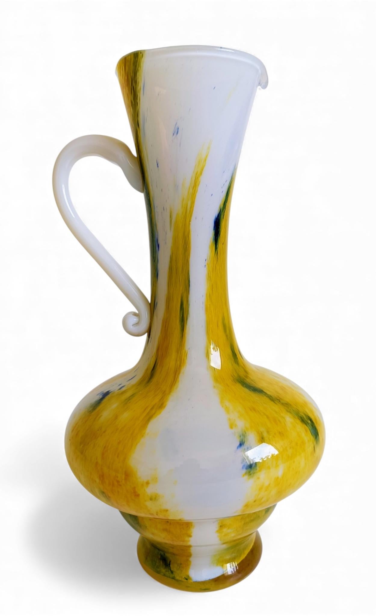 Cristallerie de Clichy White and Yellow Opaline Pitcher Vase, Early 20th Century For Sale 1