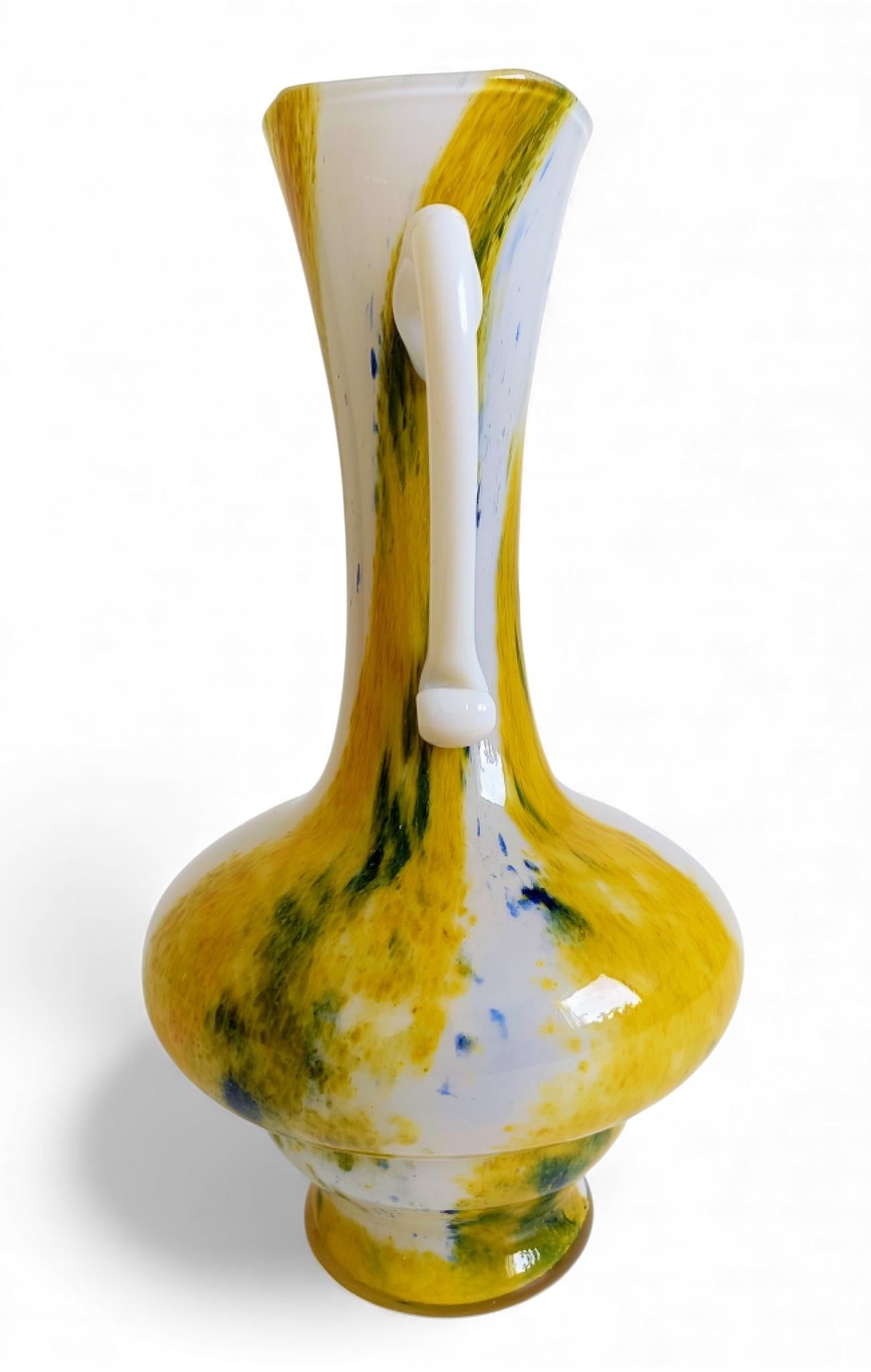 Cristallerie de Clichy White and Yellow Opaline Pitcher Vase, Early 20th Century For Sale 2