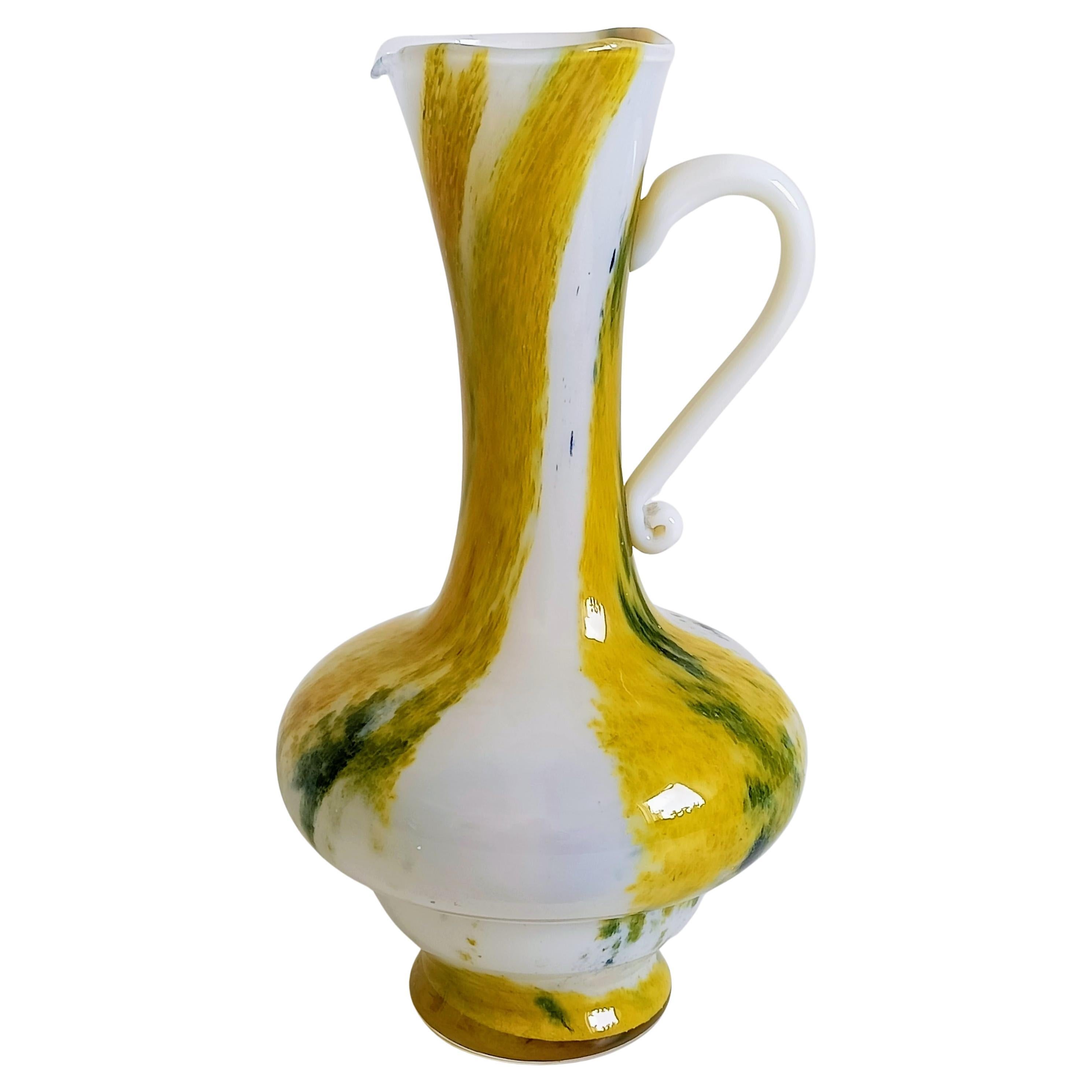Cristallerie de Clichy White and Yellow Opaline Pitcher Vase, Early 20th Century For Sale